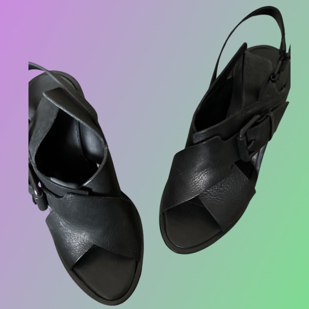 Brand New All Saints Elin Black Leather Wedge Shoes 38 - Never Worn!